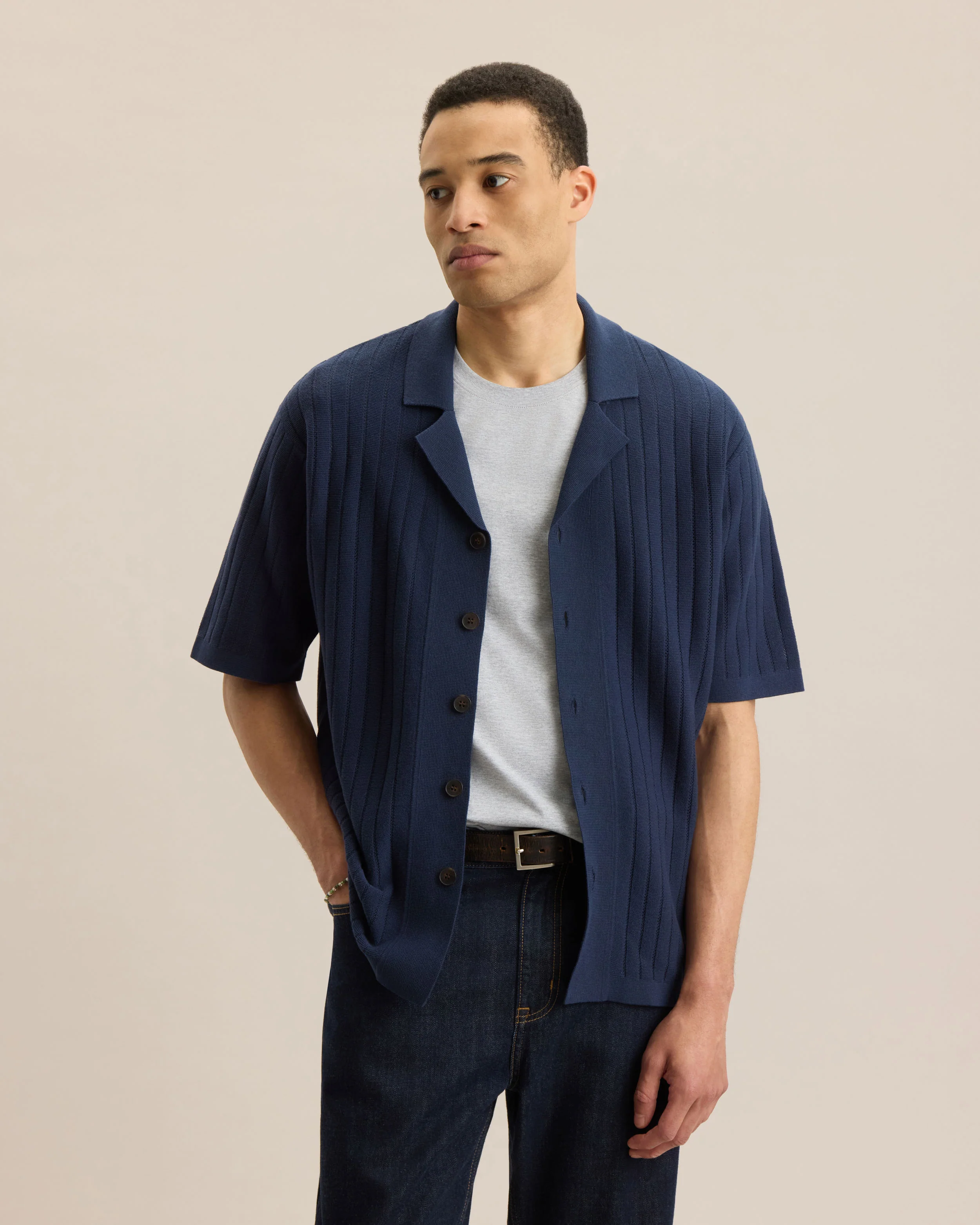 DROP-NEEDLE KNIT SHIRT